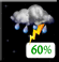 Tuesday Night: Showers and thunderstorms likely before 10pm, then showers likely and possibly a thunderstorm between 10pm and 1am, then a chance of showers and thunderstorms after 1am.  Mostly cloudy, with a low around 69. South wind 5 to 10 mph.  Chance of precipitation is 60%.