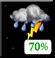 Tonight: Showers and thunderstorms likely, mainly between 7pm and 10pm. Some of the storms could be severe.  Mostly cloudy, with a low around 69. South wind 5 to 10 mph becoming west in the evening.  Chance of precipitation is 70%. New rainfall amounts between a quarter and half of an inch possible. 
